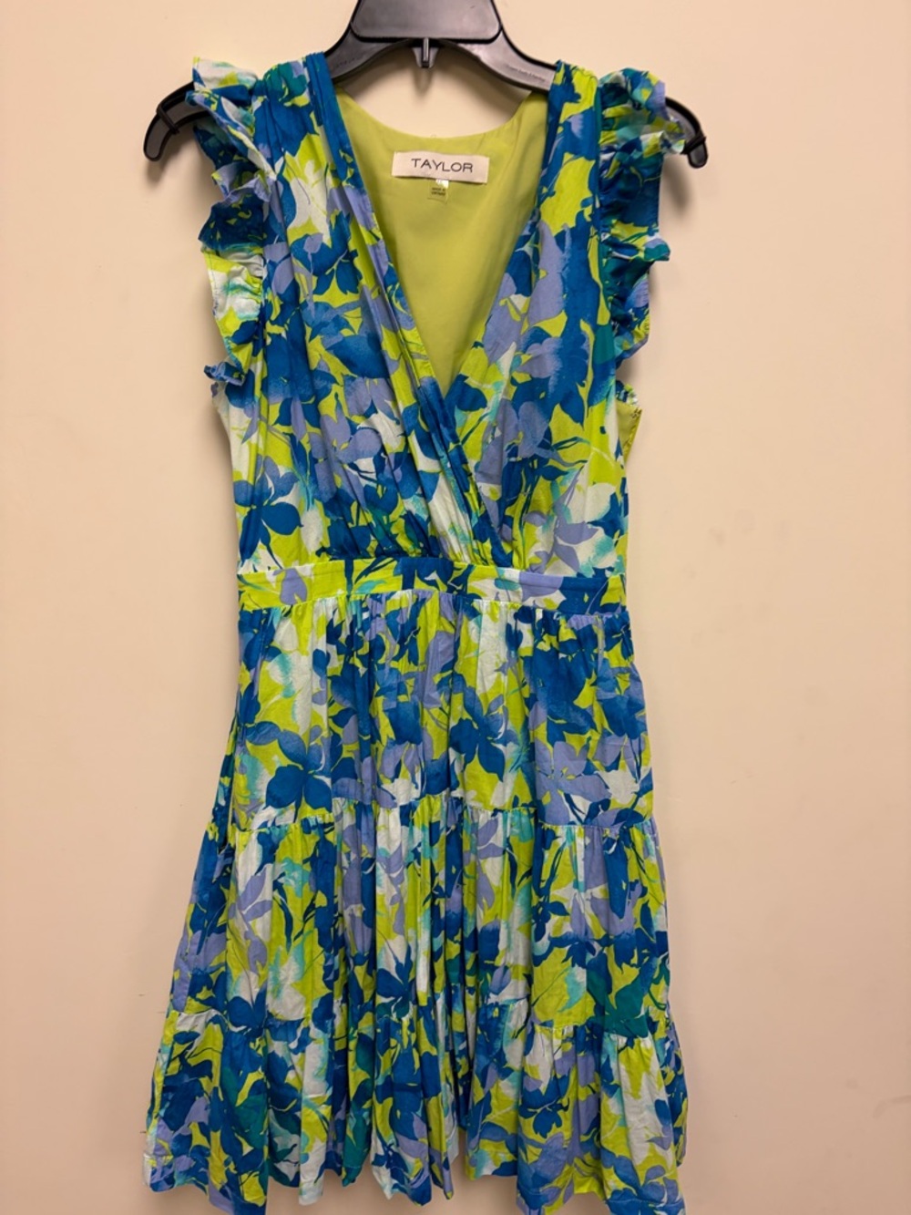 Taylor Blue & Lime Floral Ruffle A line Dress size M